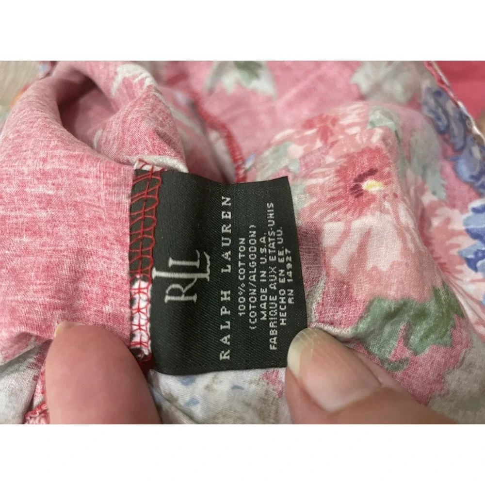 Vtg Ralph‎ Lauren  Beach House Fuchsia Floral Ruffled ONE KING Pillowcase
